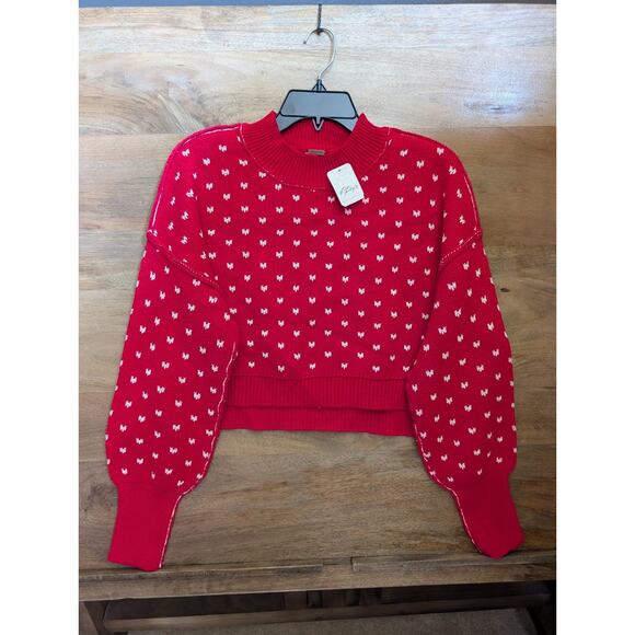 Free People Cropped Sweater Women's XS Red Easy Street Pattern Long Sleeve NWT - Picture 1 of 4